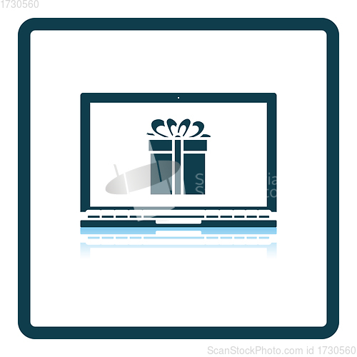 Image of Laptop With Gift Box On Screen Icon