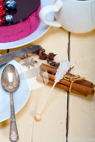 Image of blueberry and raspberry cake mousse dessert