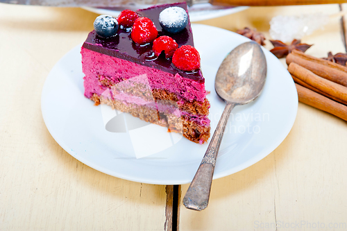 Image of blueberry and raspberry cake mousse dessert