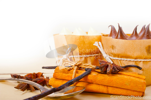 Image of chocolate vanilla and spices cream cake dessert