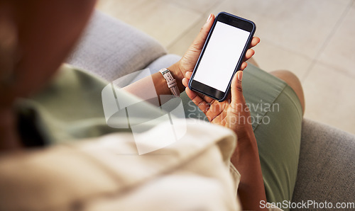 Image of Screen, phone and therapist use online mobile app or internet to consult and search the web or website with ux. Smartphone, connected and professional browsing for information on a couch or sofa