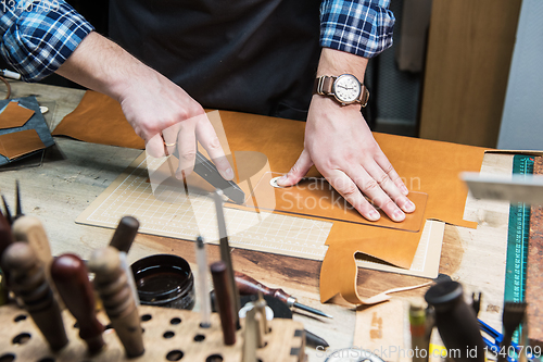 Image of Concept of handmade craft production of leather goods.