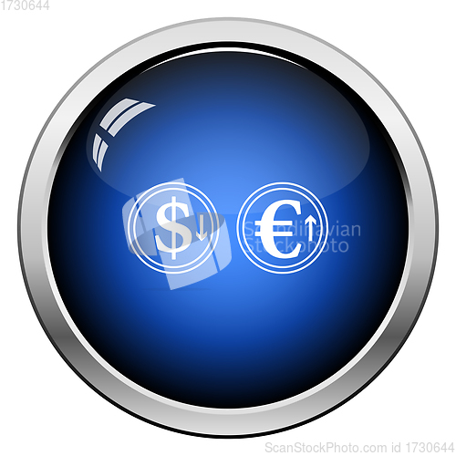 Image of Falling Dollar And Growth Up Euro Coins Icon