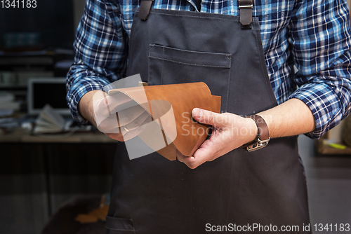 Image of Concept of handmade craft production of leather goods.