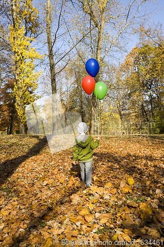 Image of boy walks in the autumn Park