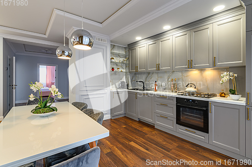 Image of Grey and white luxury kitchen in modern style