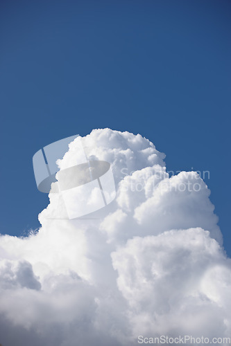 Image of Nature, heaven and environment with clouds in blue sky for space, peace and climate. Sunshine, mockup and dream with fluffy cloudscape in ozone air for freedom, pattern and weather meteorology