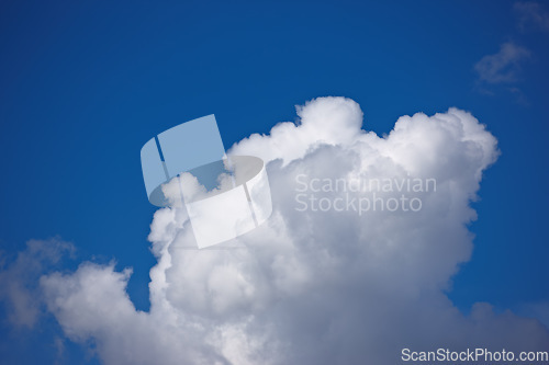 Image of Nature, space and environment with clouds in blue sky for heaven, peace and climate. Sunshine, mockup and dream with fluffy cloudscape in ozone air for freedom, pattern and weather meteorology