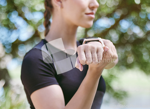 Image of Hands, runner or woman stretching arms for workout or body movement on relaxing fitness break. Wellness zoom, athlete or healthy girl in exercise training warm up for flexibility or mobility in park