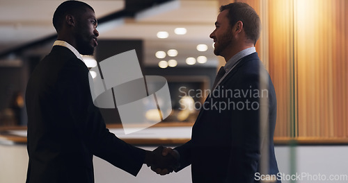 Image of Handshake, partnership deal or corporate people agreement for client investment, b2b contract negotiation or acquisition. Human resources, business hiring and government job interview with HR manager