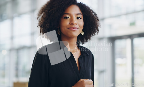 Image of Portrait, startup and black woman with business, confident and creative agency with entrepreneur. Face, female person or employee with success, creativity and professional with a career and happiness