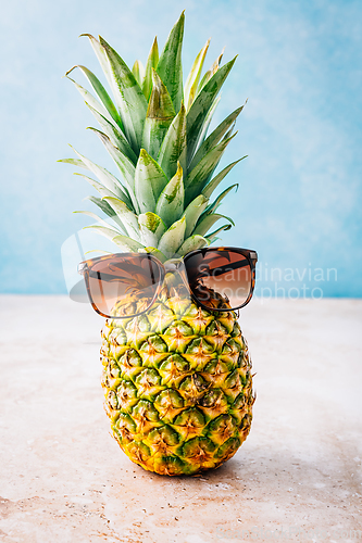 Image of Summer concept - Pineapple hipster in sunglasses, creative art fashionable vacation concept