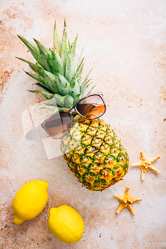 Image of Summer concept - Pineapple hipster in sunglasses, creative art fashionable vacation concept