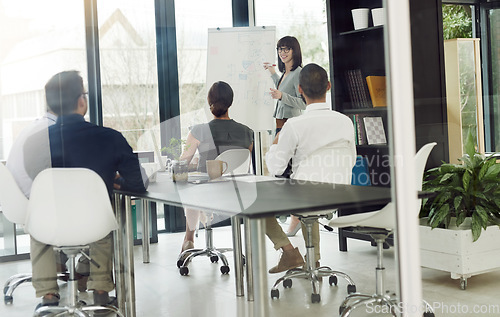 Image of Collaboration, planning and business team in office brainstorming for a corporate project. Teamwork, diversity and professional employees working and doing research for report in workplace boardroom.