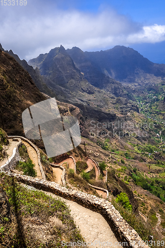 Image of Aerial Hiking trail in Paul Valley, Santo Antao island, Cape Ver