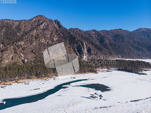 Image of Aerial view of winter blue lakes