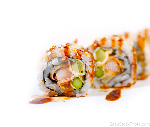 Image of fresh sushi choice combination assortment selection