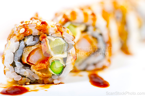 Image of fresh sushi choice combination assortment selection