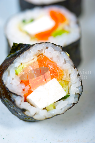 Image of fresh sushi choice combination assortment selection