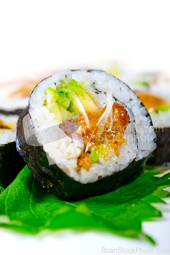 Image of fresh sushi choice combination assortment selection