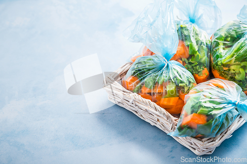 Image of Prepared vegetable bags for freezer. Frozen food, food preservat