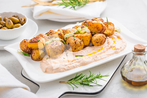 Image of Whipped feta, ricotta, cheese dip (Tirokafteri) with crispy bake