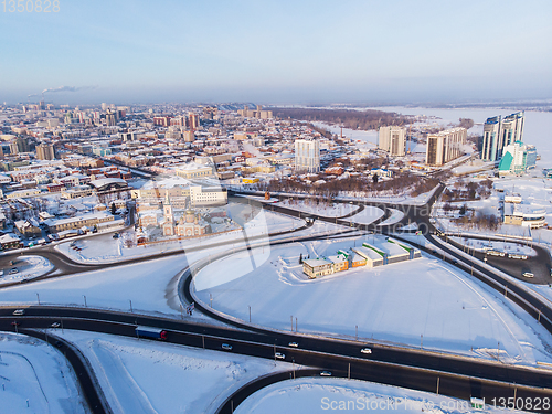 Image of Aerial shot of bridge and car driving on the bridge