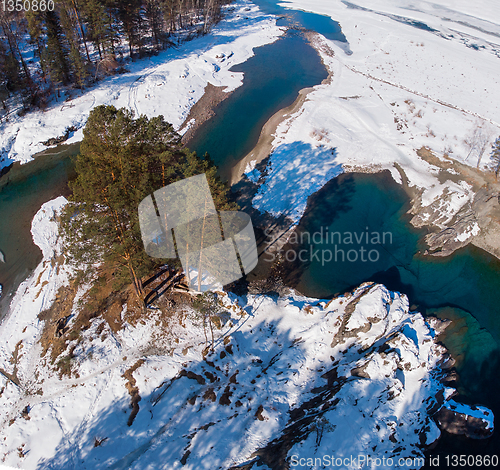 Image of Aerial view of winter blue lakes