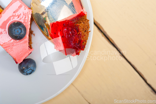 Image of strawberry and mango mousse dessert cake