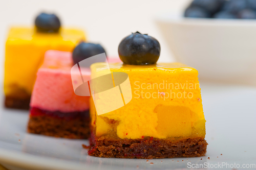 Image of strawberry and mango mousse dessert cake