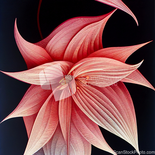 Image of Watercolor pink lily flower on black background. 