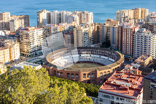 Image of Panoramic Aerial View of Bull Ring in Malaga, Spain