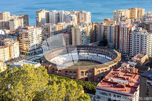 Image of Panoramic Aerial View of Bull Ring in Malaga, Spain