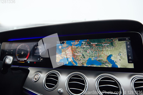 Image of The luxury car dashboard. The Modern technology