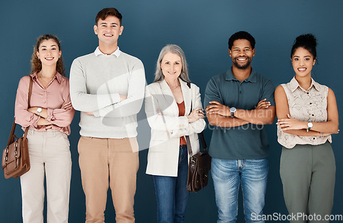 Image of Hiring, team and portrait of business people for job interview, vacancy and career opportunity in office. Corporate, diversity and men and women candidates for hr meeting, recruitment and employment