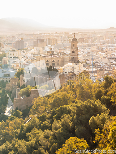 Image of Amazing panoramic aerial view of Malaga city historic center, Coste del Sol, Andalucia, Spain