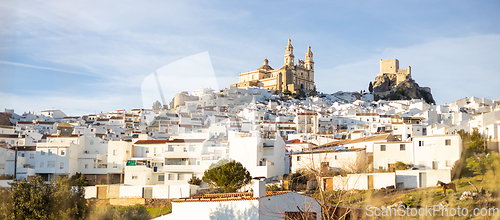 Image of Panoramic of Olvera town, considered the gate of white towns route in the province of Cadiz, Spain