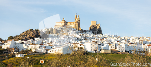 Image of Panoramic of Olvera town, considered the gate of white towns route in the province of Cadiz, Spain