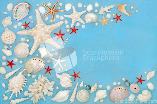 Image of Sea Shells Pearls and Starfish Abstract Background Border 