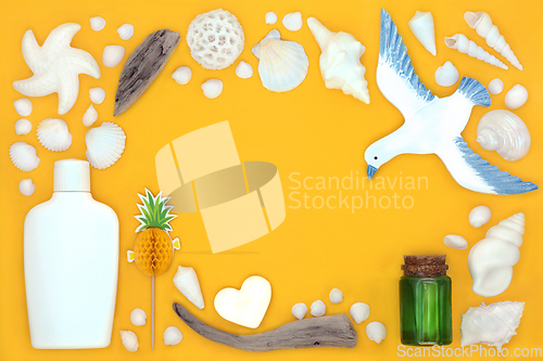 Image of Summer Holiday Symbols Accessories and Skincare Protection  