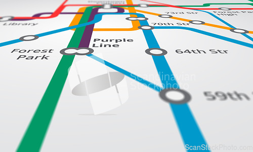 Image of Map, gps and navigation for travel or location with roadmap lines, dots or street name pin on city. Abstract, background and technology or system to search place, route or destination in New York