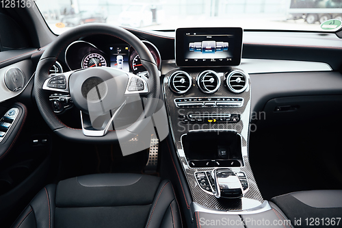 Image of The modern european car black interior with display