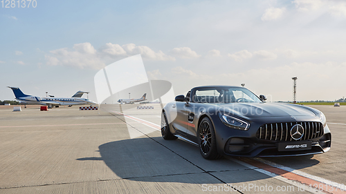 Image of Kyiv, Ukraine - September 2, 2017: Mercedes-Benz Star Experience 2017 on the airport Boryspil at the express test of the fastest Mercedes AMG for journalists, bloggers and clients from Kyiv