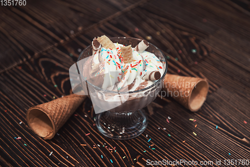 Image of Ice-cream on wooden