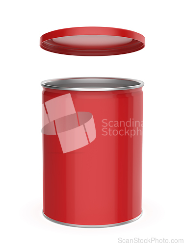 Image of Red metal can with plastic lid