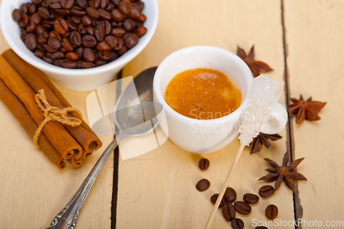 Image of espresso coffee with sugar and spice