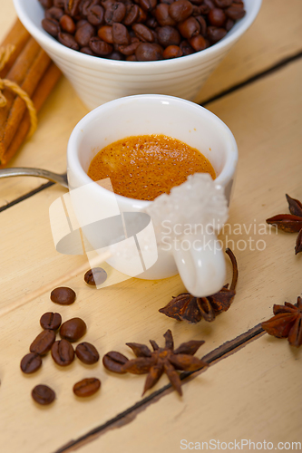 Image of espresso coffee with sugar and spice