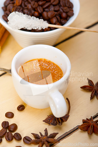 Image of espresso coffee with sugar and spice