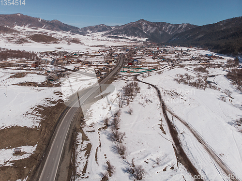 Image of Aerial view of a winter road