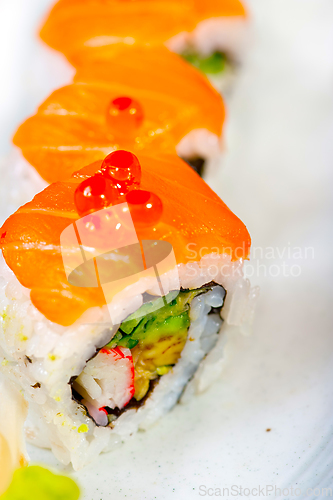 Image of fresh sushi choice combination assortment selection